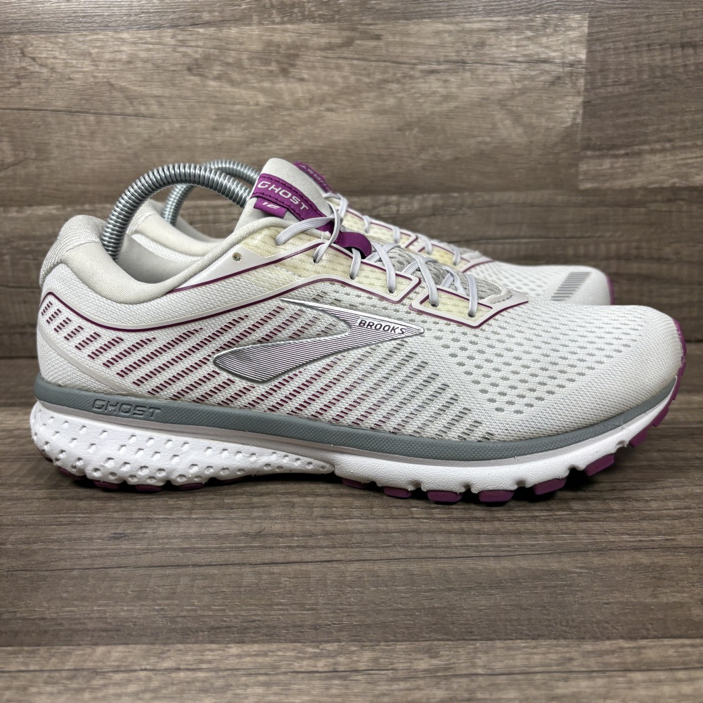 Brooks Ghost 12 White Gray Womens US Size 10.5 1203051B186 Running Shoes